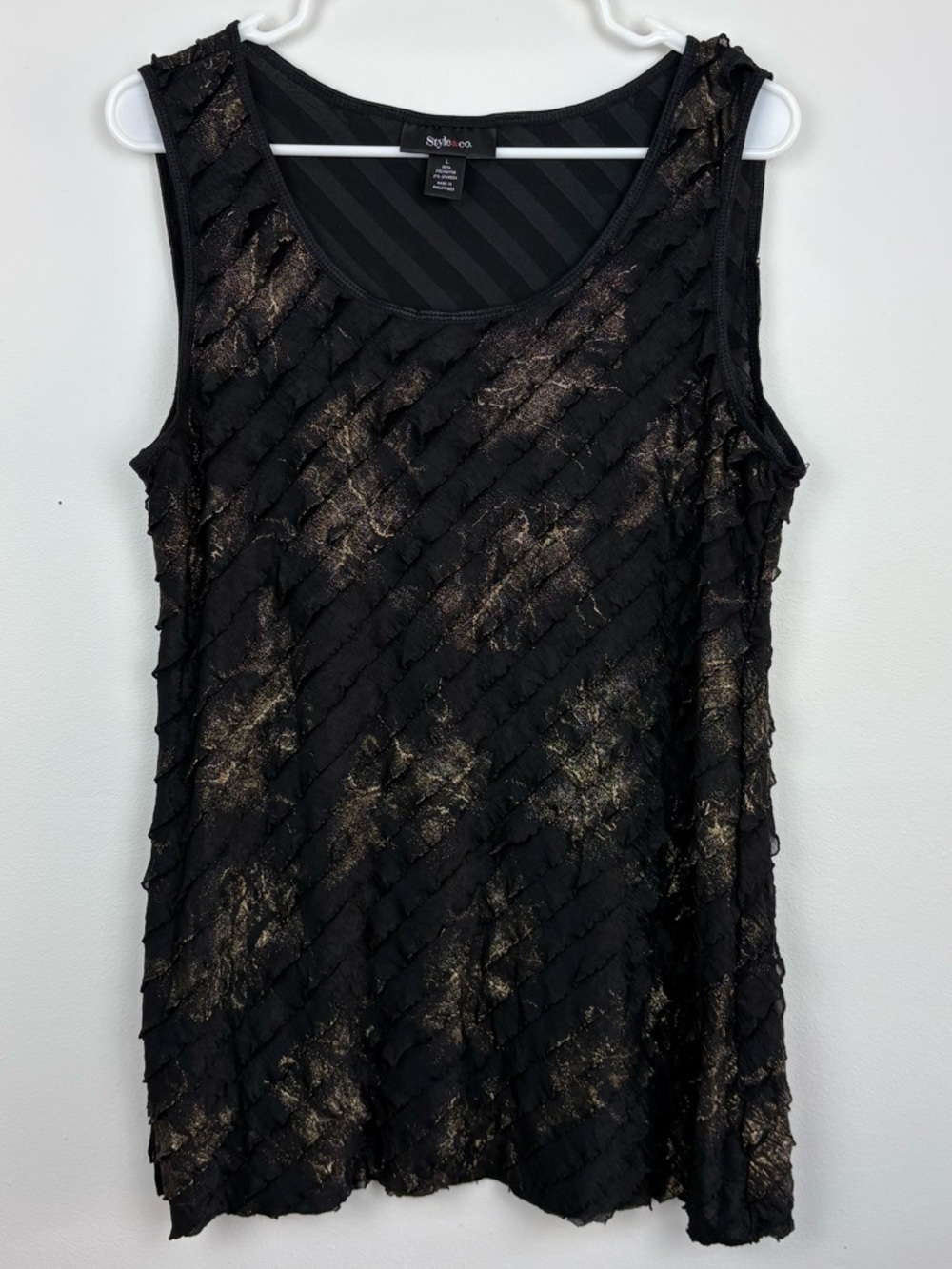 Style & Co. Black Sleeveless Gold Accent Top Large EUC Y2K Inspired Fairycore